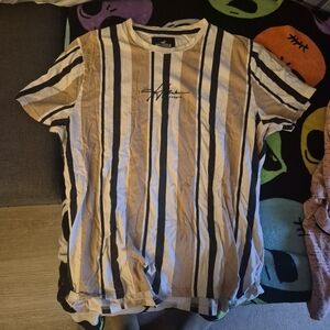 Hollister Tan and Black Striped Men's Shirt
